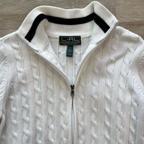 Lauren Ralph Lauren Cable Knit White Zip Up Women's-Size L - Picture 3 of 7